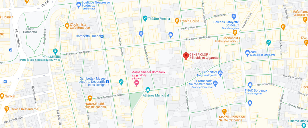 Google Maps Magasin de cigarettes électroniques BORDEAUX CENTRE